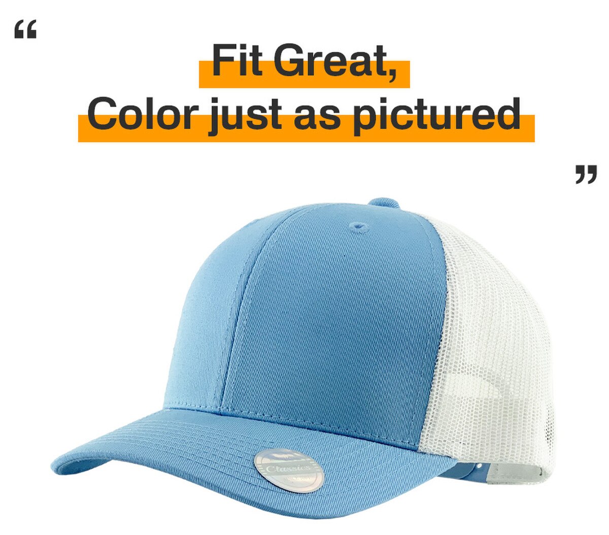 Sky Blue White Two Tone Classic 6 Panel Trucker Mesh Snapback Side View Fit Great